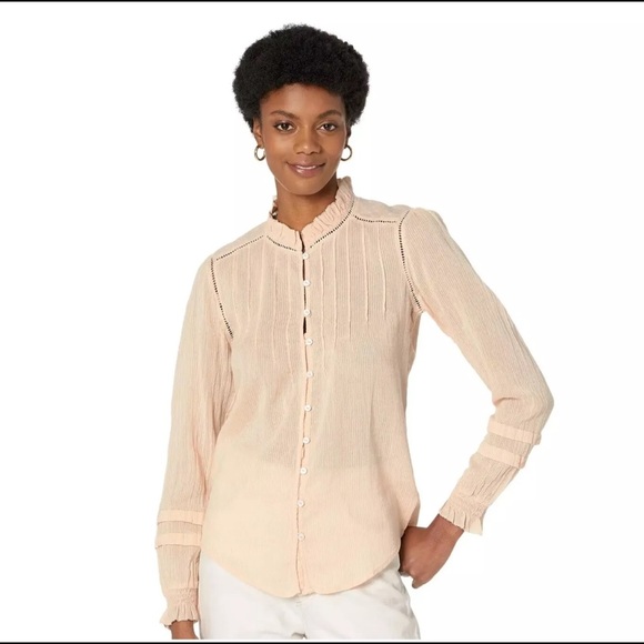 Faherty Womens Willa Blouse Vanilla Cream Light Peach Organic Cotton Size Large - Picture 2 of 12